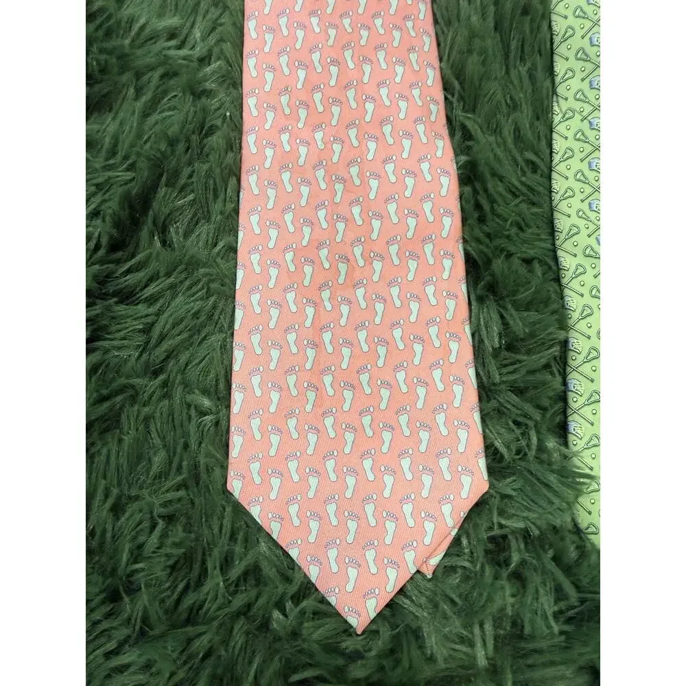 Vineyard Vines Men's Silk Tie Lot Pink Footprint Green Lacrosse Novelty Preppy